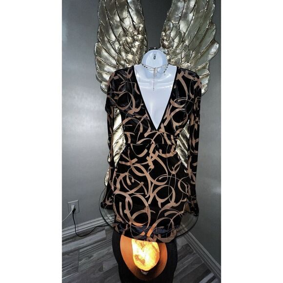 Philosophy Of Paek BrownBurnout Velvet Sheer Mini Dress, Club Party Wear, small - Picture 6 of 13